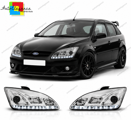 💕 Fari Anteriori Adatto per Ford Focus II 04-08 LED Cromo 💕