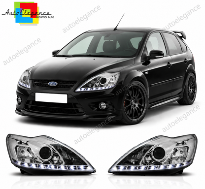 💕 Fari Anteriori Adatto per Ford Focus II 08-10 LED Cromo 💕