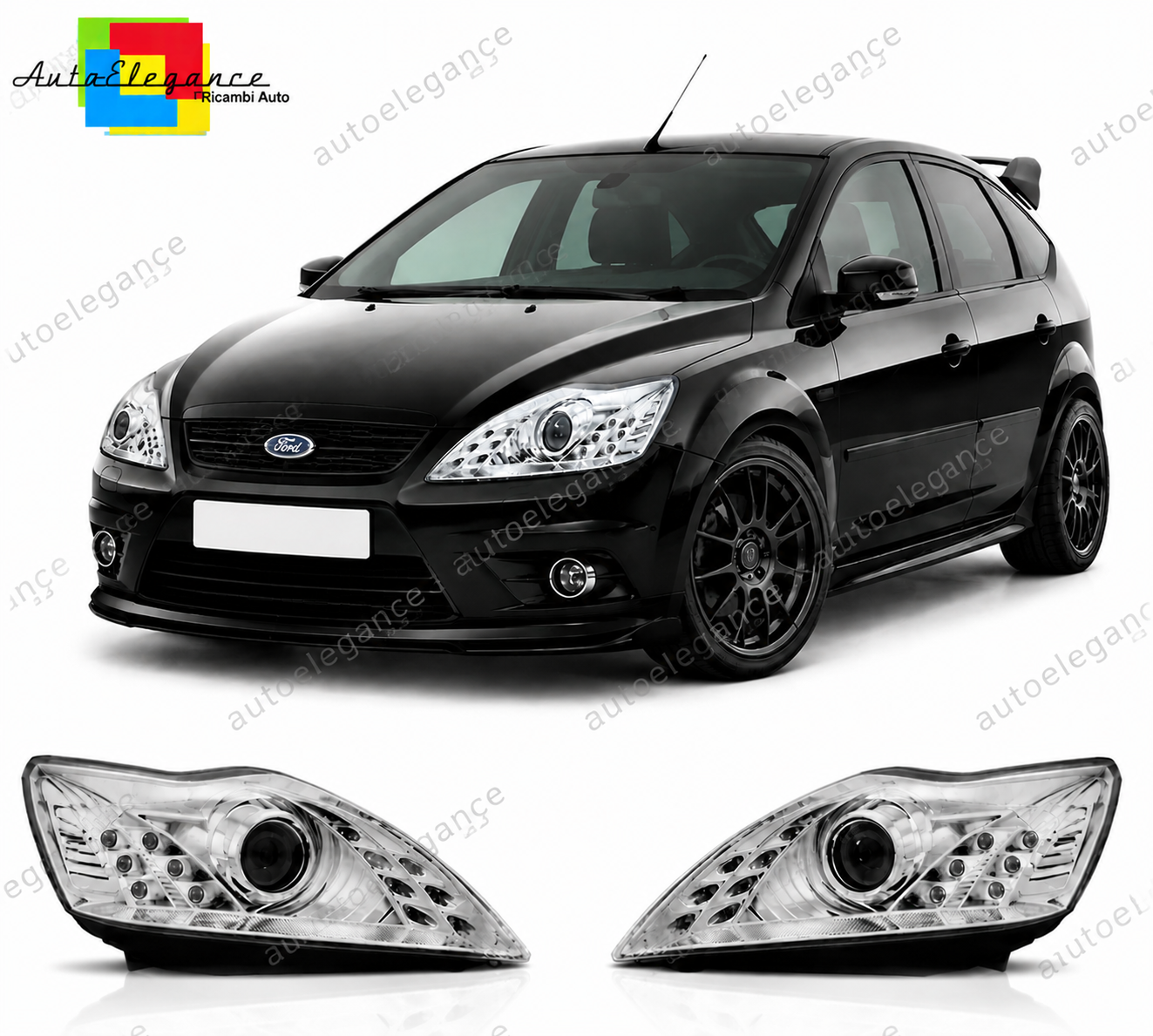 💕 Fari Anteriori Adatto per Ford Focus 08-10 LED Cromo 💕