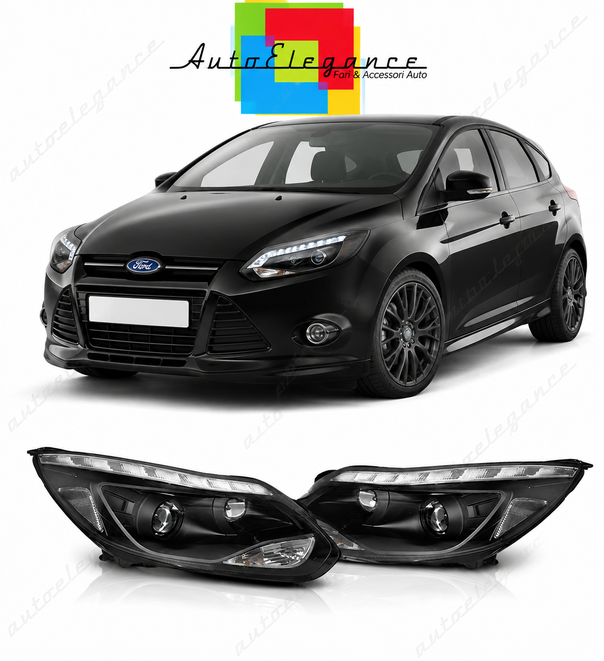 💕 Fari Anteriori Adatto per Ford Focus MK3 11-14 LED Neri 💕