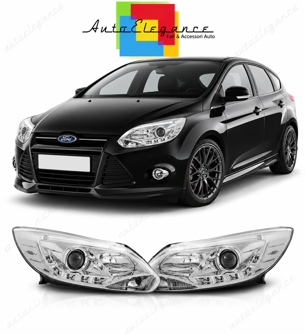 💕 Fari Anteriori Adatto per Ford Focus MK3 11-14 Tube LED Cromo 💕