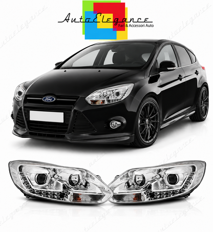 💕 Fari Anteriori Adatto per Ford Focus MK3 11-14 LED Cromo 💕