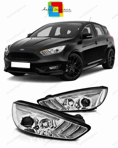 💕 Fari Anteriori Adatto per Ford Focus MK3 15-18 LED DRL Neri 💕