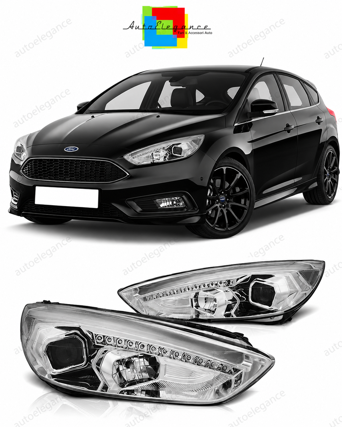 💕 Fari Anteriori Adatto per Ford Focus MK3 15-18 LED DRL Cromati 💕
