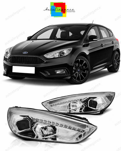 💕 Fari Anteriori Adatto per Ford Focus MK3 15-18 LED DRL Cromati 💕