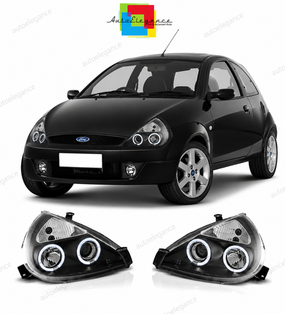 💕 Fari Anteriori Adatto per Ford KA 96-08 Angel Eyes Neri 💕