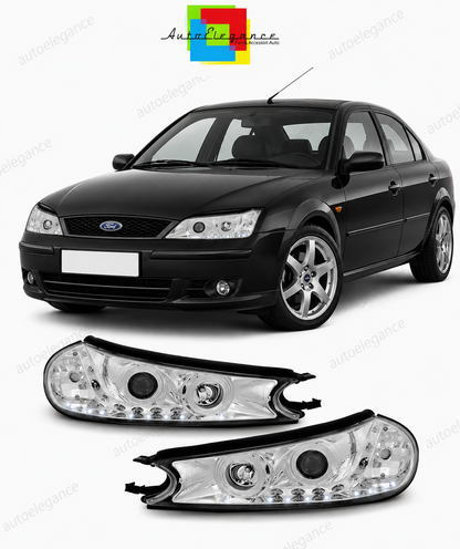 💕 Fari Anteriori Adatto per Ford Mondeo 96-00 LED Daylight Cromati 💕