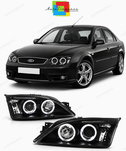 💕 Fari Anteriori Adatto per Ford Mondeo 00-07 Angel Eyes Neri 💕