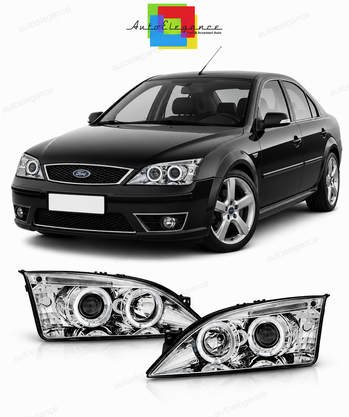 💕 Fari Anteriori Adatto per Ford Mondeo 00-07 Angel Eyes Cromati 💕