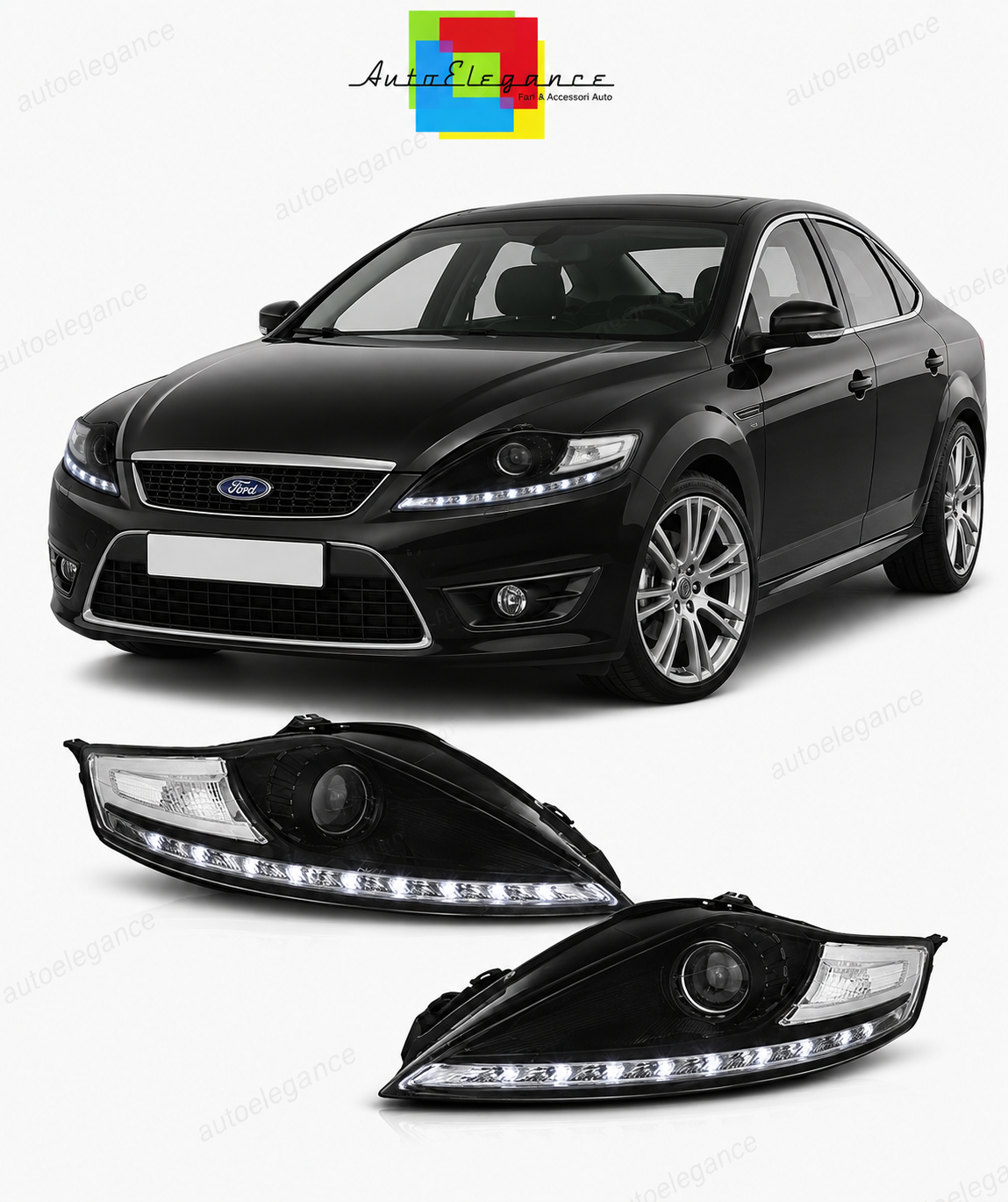 💕 Fari Anteriori Adatto per Ford Mondeo 07-10 LED Daylight Neri 💕