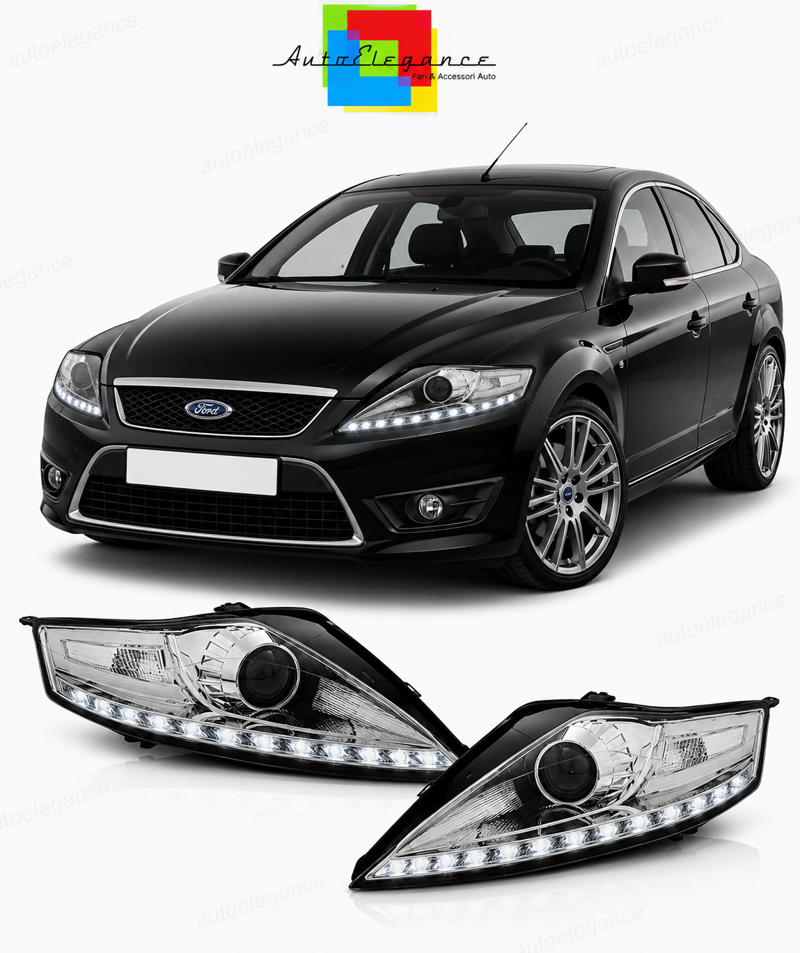 💕 Fari Anteriori Adatto per Ford Mondeo 07-10 LED Daylight Cromati 💕