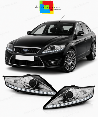 💕 Fari Anteriori Adatto per Ford Mondeo 07-10 LED Daylight Cromati 💕