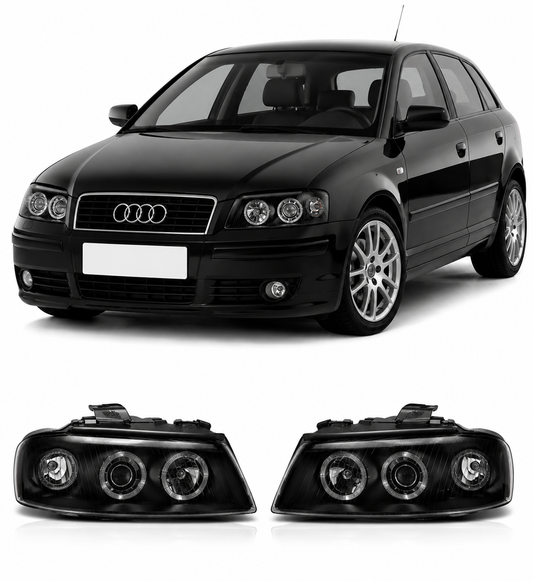 💕 Fari Anteriori Adatto per Audi A3 8P 2003-2008 Angel Eyes Nero 💕