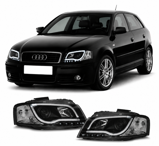 💕 Fari Anteriori Adatto per Audi A3 8P 2003-2008 Tube Light Nero 💕