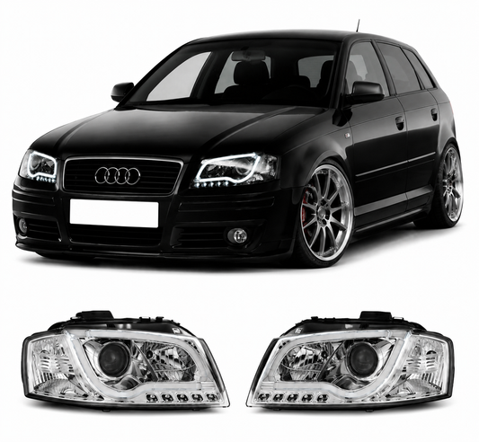 💕 Fari Anteriori Adatto per Audi A3 8P 2003-2008 Tube Light Cromato 💕