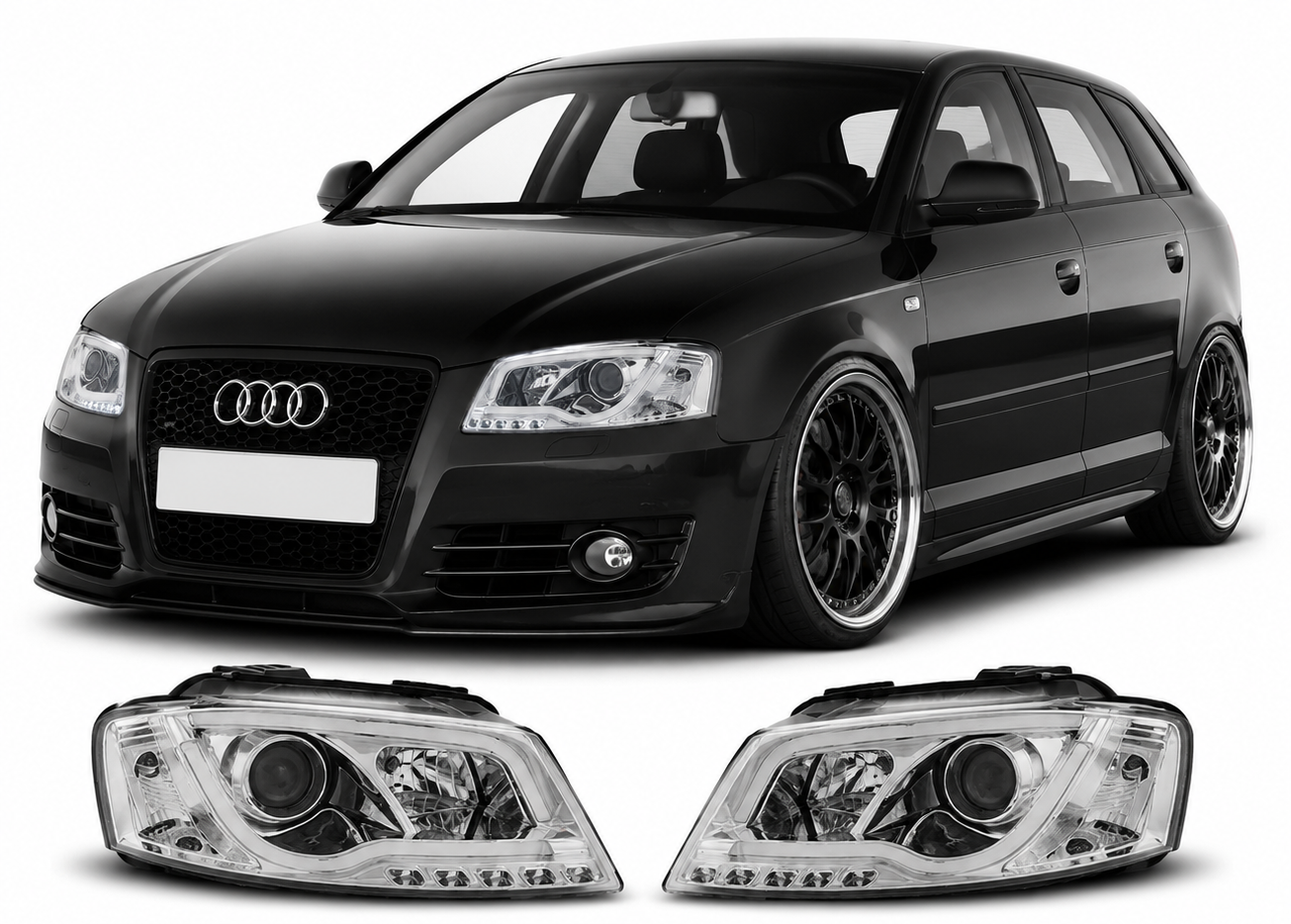 💕 Fari Anteriori Adatto per Audi A3 8P 2008-2012 Tube Light DRL Cromato 💕