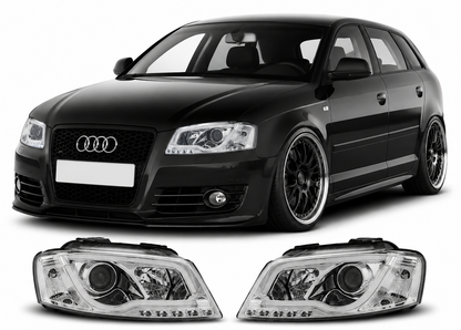 💕 Fari Anteriori Adatto per Audi A3 8P 2008-2012 Tube Light DRL Cromato 💕