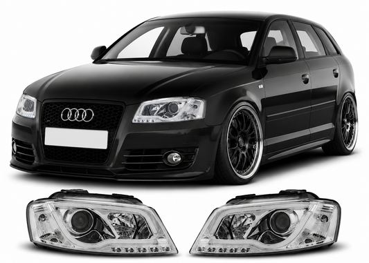💕 Fari Anteriori Adatto per Audi A3 8P 2008-2012 Tube Light DRL Cromato 💕