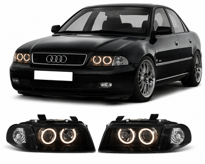 💕 Fari Anteriori Adatto per Audi A4 B5 1994-1998 Angel Eyes Nero 💕