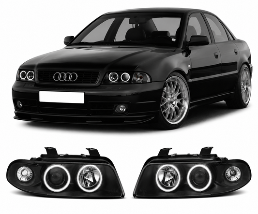 💕 Fari Anteriori Adatto per Audi A4 B5 1994-1998 Angel Eyes CCFL Nero 💕