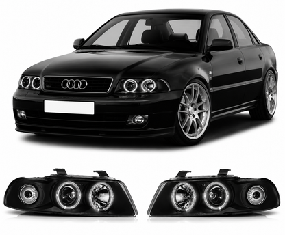 💕 Fari Anteriori Adatto per Audi A4 B5 1994-1998 Angel Eyes Nero 💕