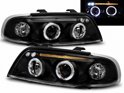 💕 Fari Anteriori Adatto per Audi A4 B5 1994-1998 Angel Eyes Nero 💕
