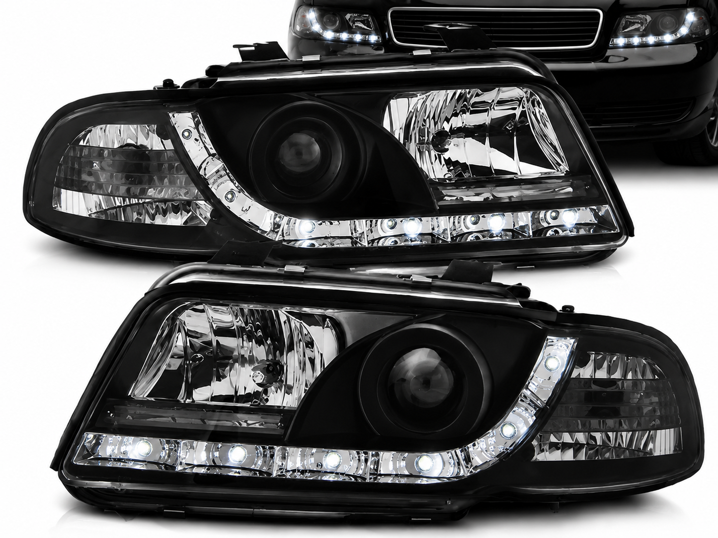 💕 Fari Anteriori Adatto per Audi A4 B5 1994-1998 Daylight Nero 💕