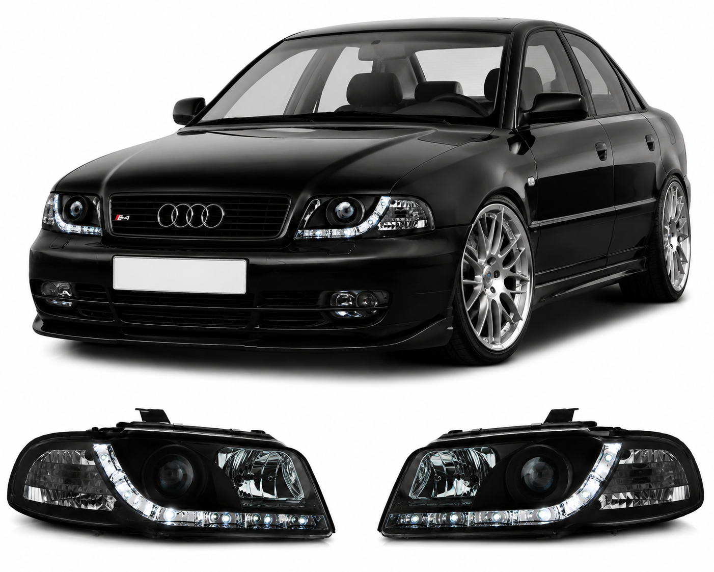 💕 Fari Anteriori Adatto per Audi A4 B5 1994-1998 Daylight Nero 💕