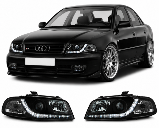 💕 Fari Anteriori Adatto per Audi A4 B5 1994-1998 Daylight Nero 💕