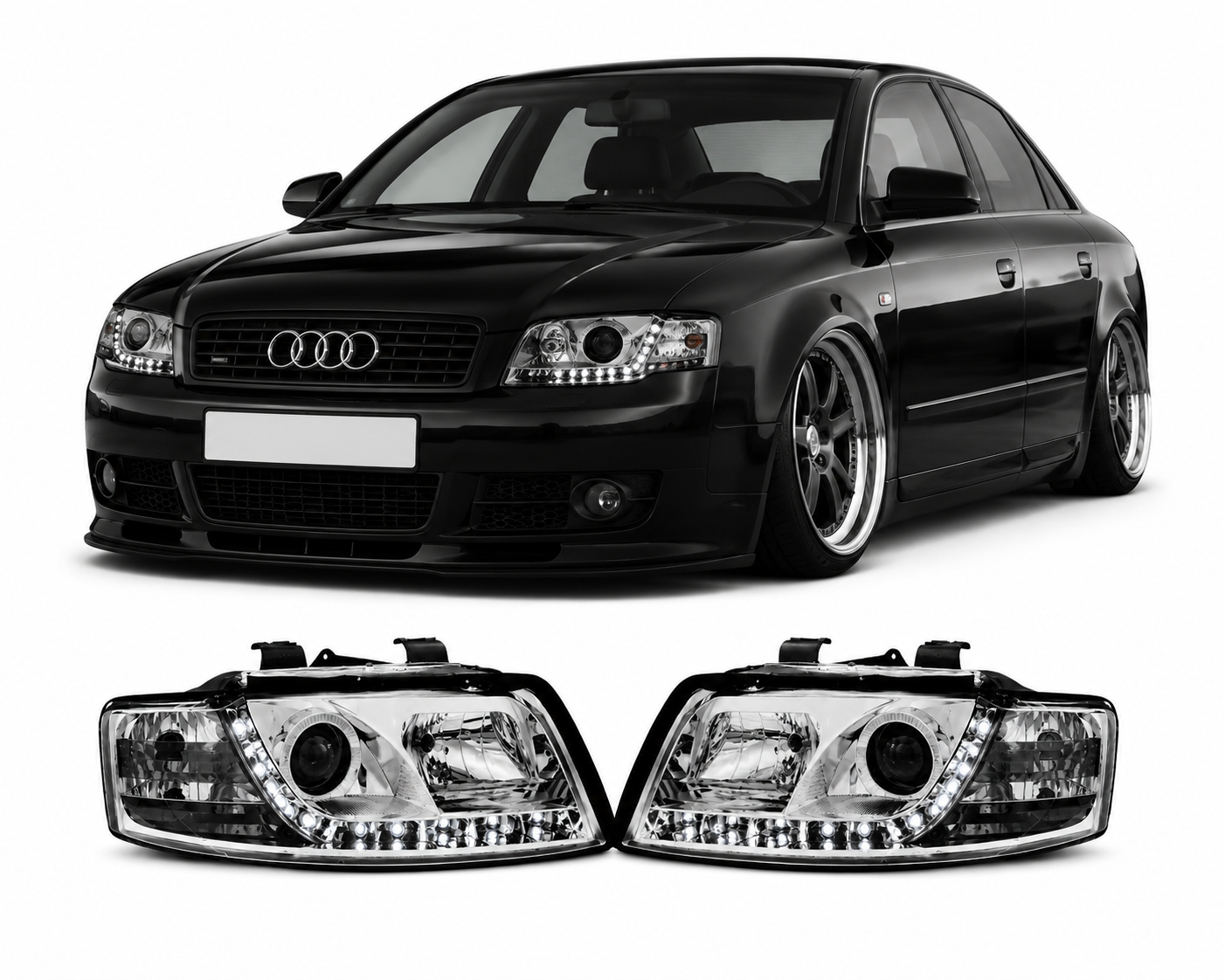 💕 Fari Anteriori Adatto per Audi A4 B6 2000-2004 Daylight Cromato 💕
