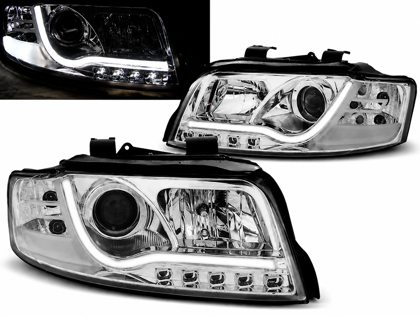 💕 Fari Anteriori Adatto per Audi A4 B6 2000-2004 Tube Light Cromato 💕