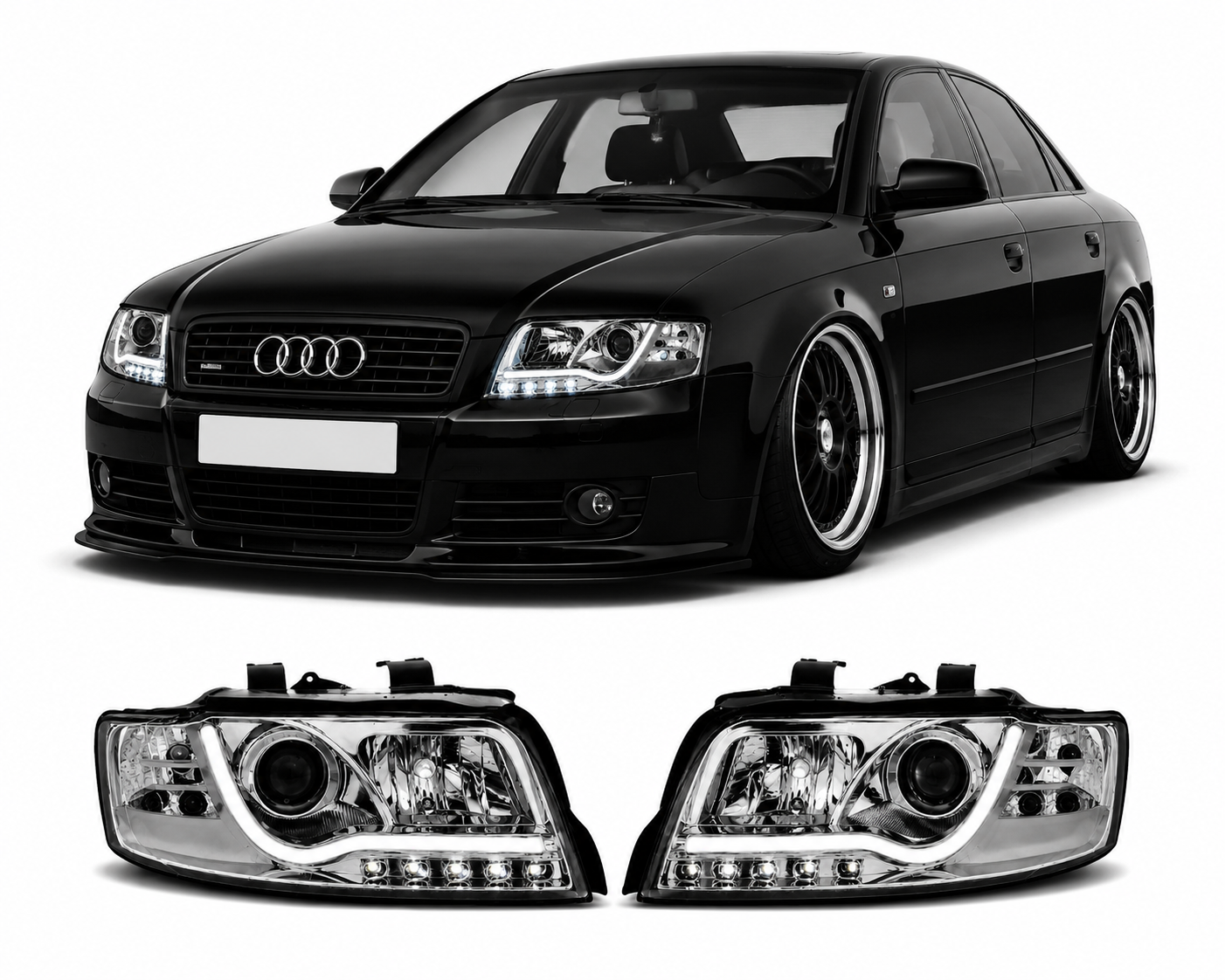 💕 Fari Anteriori Adatto per Audi A4 B6 2000-2004 Tube Light Cromato 💕