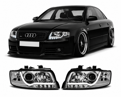 💕 Fari Anteriori Adatto per Audi A4 B6 2000-2004 Tube Light Cromato 💕
