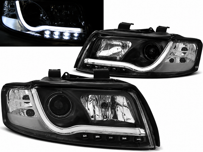 💕 Fari Anteriori Adatto per Audi A4 B6 2000-2004 Tube Light DRL Nero 💕