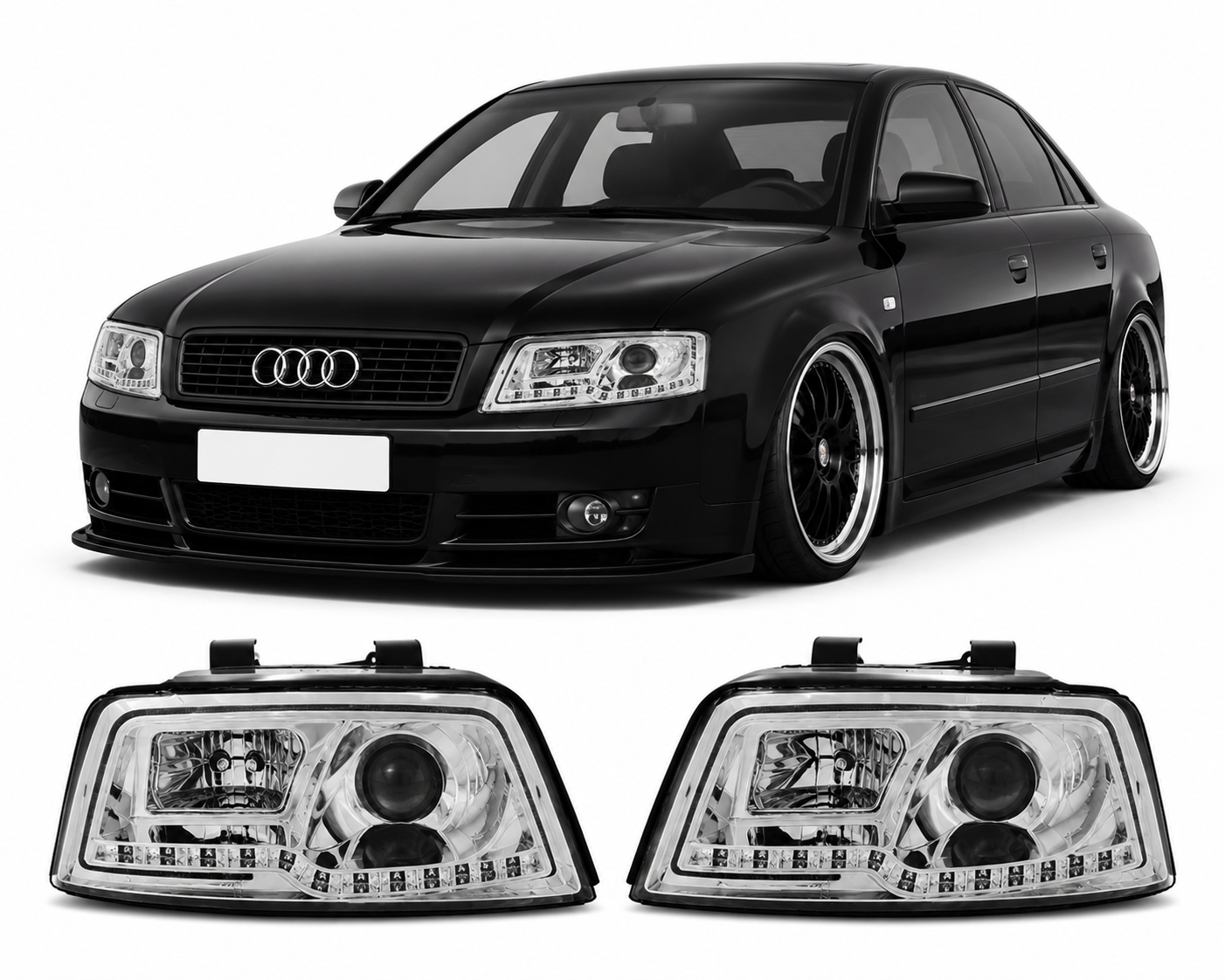 💕 Fari Anteriori Adatto per Audi A4 B6 2000-2004 Tube Light Cromato 💕