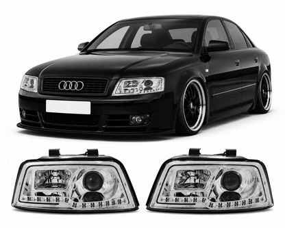💕 Fari Anteriori Adatto per Audi A4 B6 2000-2004 Tube Light Cromato 💕