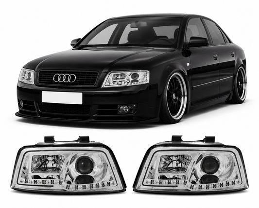 💕 Fari Anteriori Adatto per Audi A4 B6 2000-2004 Tube Light Cromato 💕