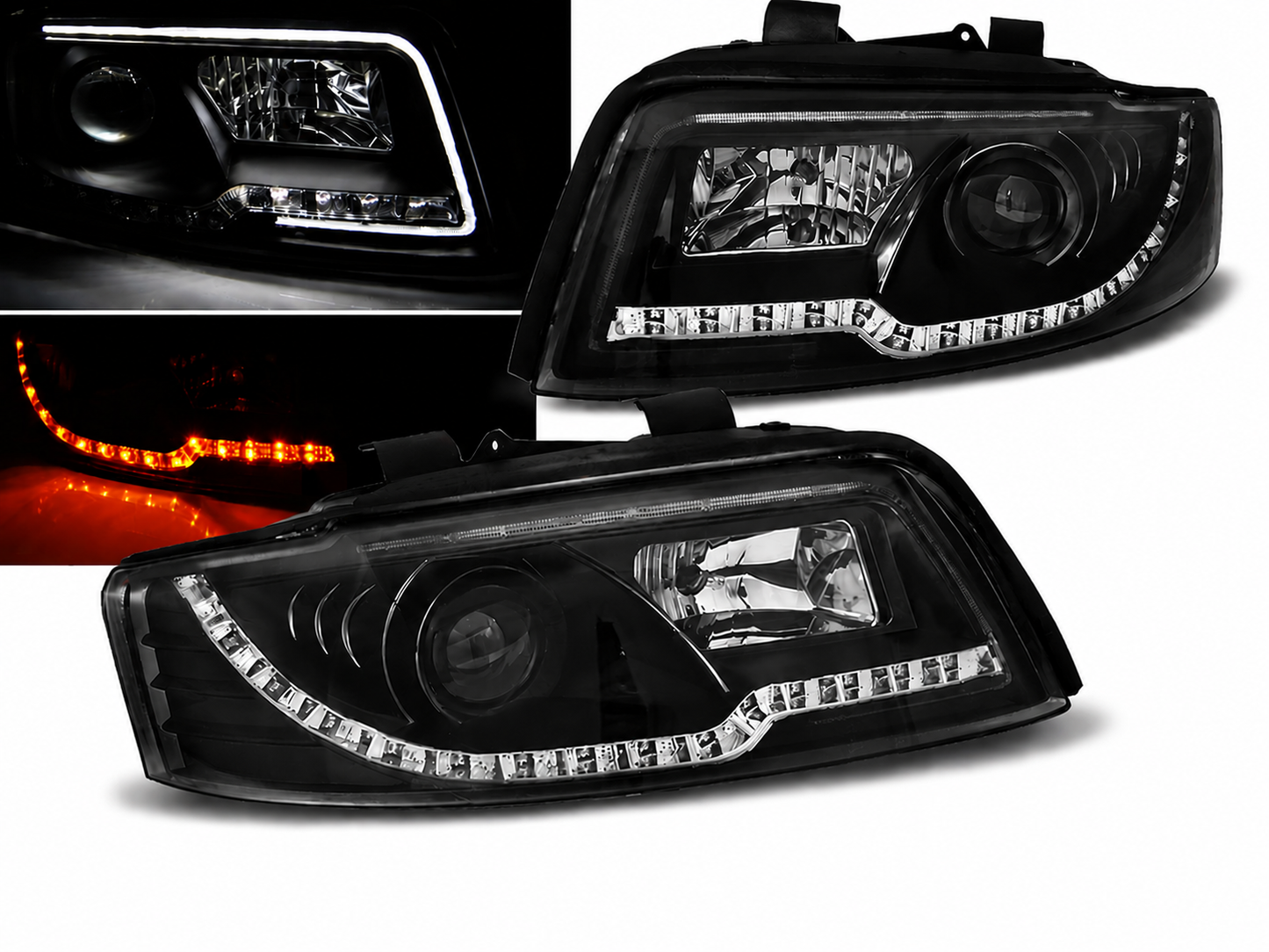 💕 Fari Anteriori Adatto per Audi A4 B6 2000-2004 Tube Light Nero 💕
