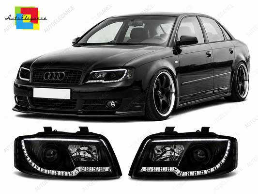 💕 Fari Anteriori Adatto per Audi A4 B6 2000-2004 Tube Light Nero 💕