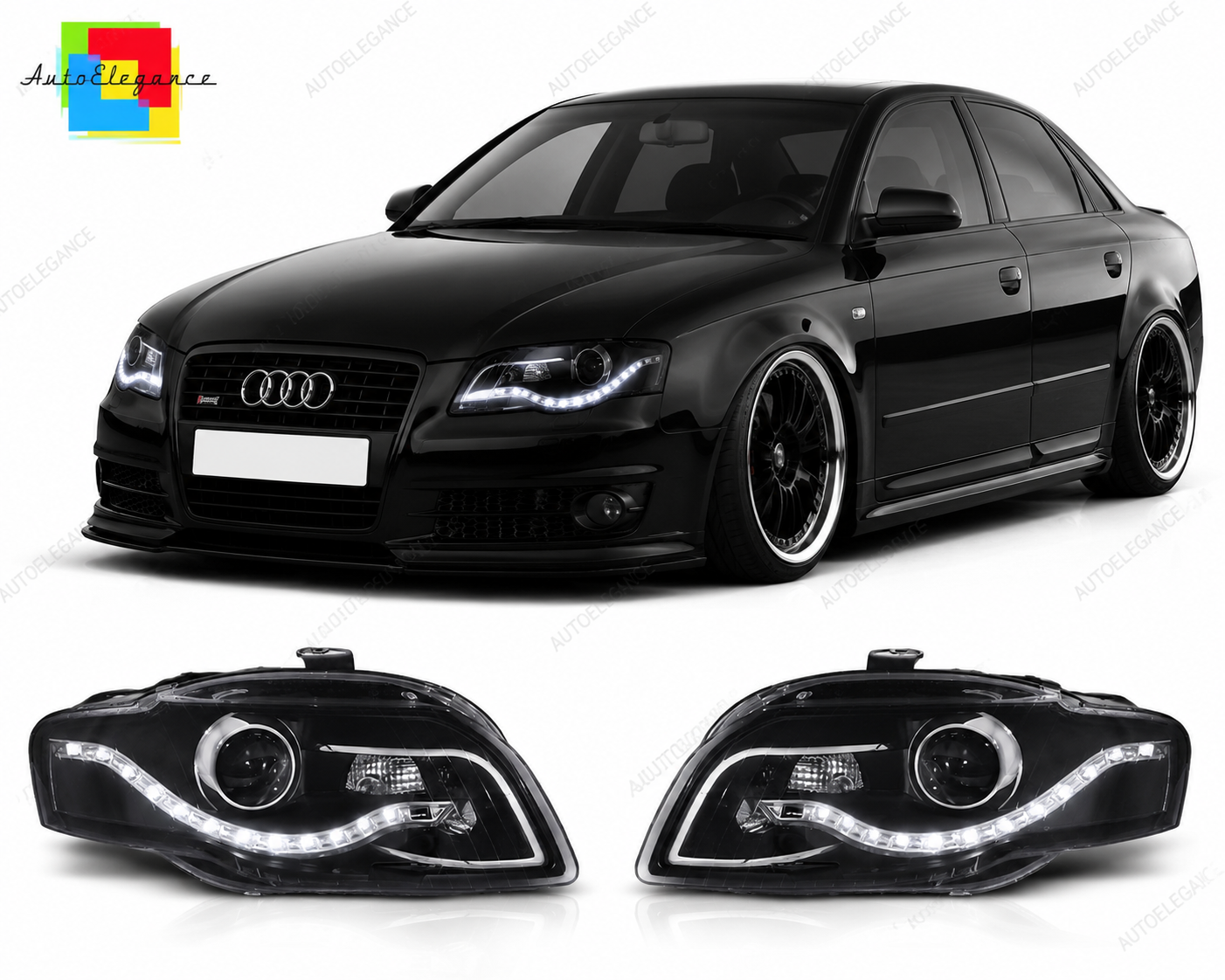 💕 Fari Anteriori Adatto per Audi A4 B7 2004-2008 Daylight Nero 💕