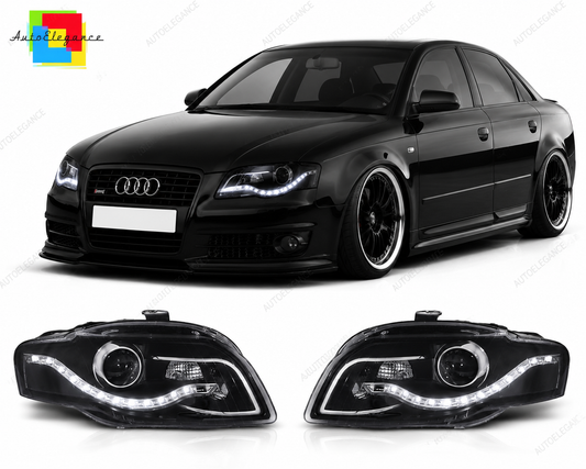💕 Fari Anteriori Adatto per Audi A4 B7 2004-2008 Daylight Nero 💕