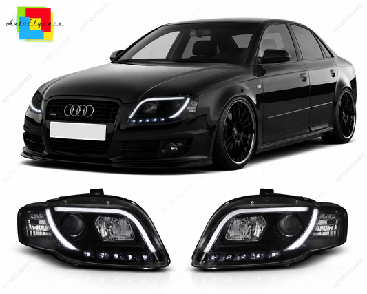 💕 Fari Anteriori Adatto per Audi A4 B7 2004-2008 Tube Light Nero 💕