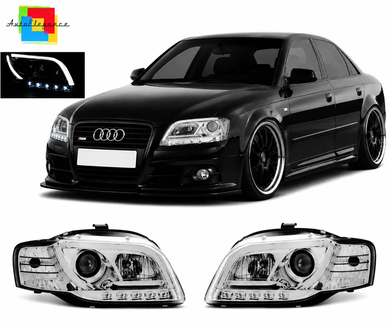 💕 Fari Anteriori Adatto per Audi A4 B7 2004-2008 Tube Light Cromato 💕