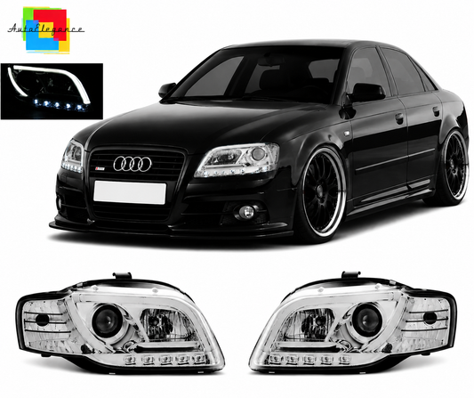 💕 Fari Anteriori Adatto per Audi A4 B7 2004-2008 Tube Light Cromato 💕