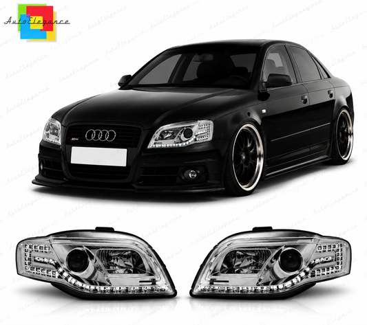 💕 Fari Anteriori Adatto per Audi A4 B7 2004-2008 Tube Light Cromato 💕