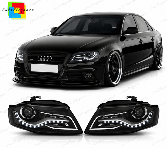 💕 Fari Anteriori Adatto per Audi A4 B8 2008-2011 True DRL Nero LED 💕