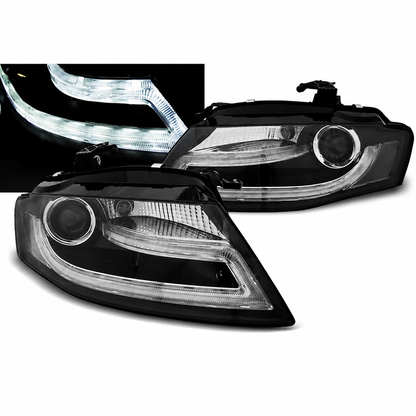 💕 Fari Anteriori Adatto per Audi A4 B8 2008-2011 True DRL Nero LED 💕