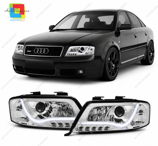 💕 Fari Anteriori Adatto per Audi A6 C5 2001-2004 Tube Light Cromato 💕