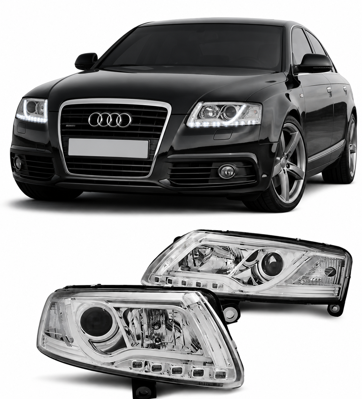 💕 Fari Anteriori Adatto per Audi A6 C6 2004-2008 Tube Light Cromato 💕