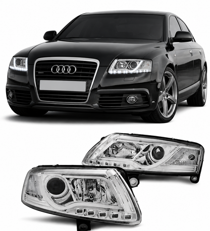 💕 Fari Anteriori Adatto per Audi A6 C6 2004-2008 Tube Light Cromato 💕